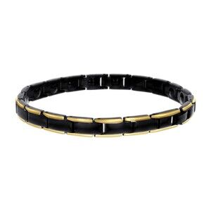 Stainless Steel Yellow Black-tone Mens Fashion Bracelet Size 8.5 Inches
